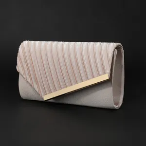 Elegant pleated evening clutch bag with metallic accent for women party banquet events.