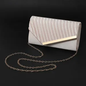 Elegant pleated evening clutch bag with metallic chain strap for women party prom.