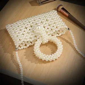 Borsa a tracolla di perle fatta a mano con manico rotondo elegante borsa dettaglio