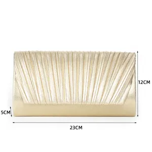 Gold Pleated Evening Clutch Bag for Women Elegant Party Handbag 23x12x5cm Chic Purse