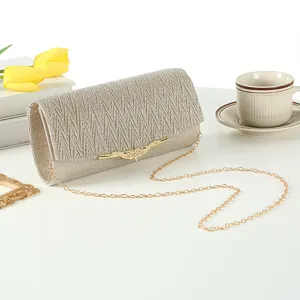 Elegant gold shimmering evening clutch bag with chain strap for women weddings banquets