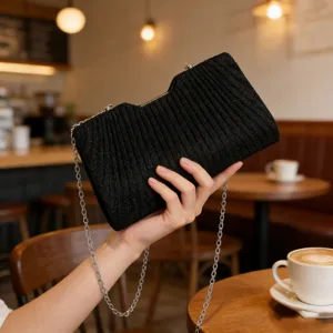 French Creative Fashion Evening Bag Luxury Vertical Stripe Chain Bag Minimalist Clutch Underarm Bag For Women