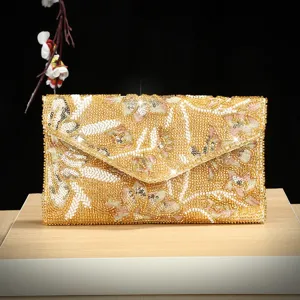 Mujer Diamante de Imitación Abalorios Bolso de Noche Elegante Sobre Clutch Banquete Bolso de Mano Cadena Metálica Bandolera Boda