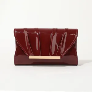 Women's PU Leather Pleated Evening Clutch Bag Elegant Solid Color Chain Shoulder Crossbody Bag For Wedding Party
