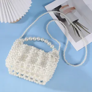 Stile francese borsa a mano intrecciata perle fatta a mano elegante borsa tracolla