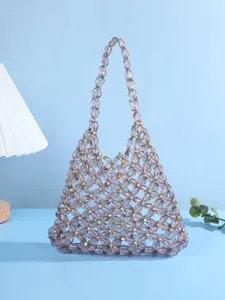Women Rhinestone Beaded Evening Bag Hollow Out Acrylic Handbag Light Luxury Banquet Purse