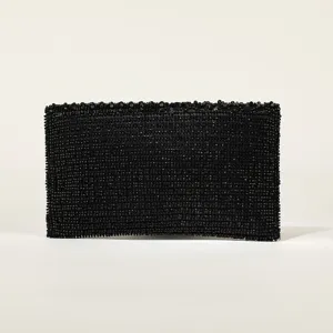 Detailed view of the black beaded evening clutch showing fine texture and exquisite finish.