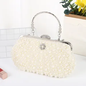Elegant Pearl Evening Clutch Bag With Rhinestone Handle Luxury Women Wedding Party Purse