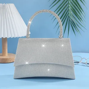 Women's Evening Bag Rhinestone Clutch Purse Elegant Wedding Party Handbag Glitter Silver Fabric Purse