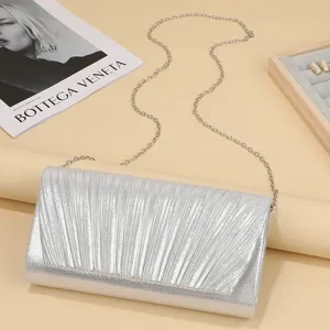 Women Pleated Evening Bag Vintage Metallic Ruched Handbag Luxury Style Chain Crossbody Purse Prom Party Bag