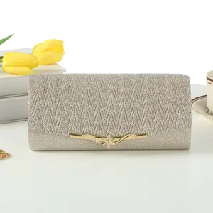 Champagne gold glitter evening clutch bag for women, elegant party wedding handbag accessory.