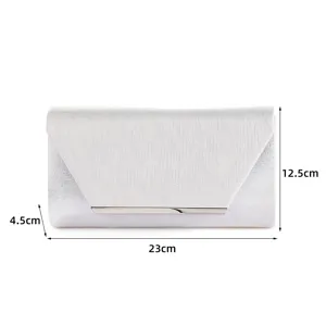 Elegant silver satin evening clutch bag envelope purse with metallic bar front view.