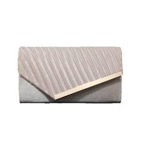 Elegant pleated evening clutch bag for women, stylish wedding party shoulder envelope purse.