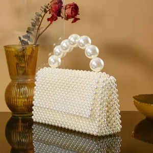 Handmade Beaded Evening Bag Pearl Crossbody Bag Elegant Wedding Handbag Fashion Top Handle Purse For Women