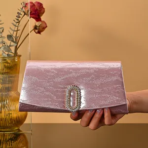 Women Fashion Evening Bag PU Leather Crocodile Pattern Rhinestone Chain Shoulder Bag Luxury Party Handbag