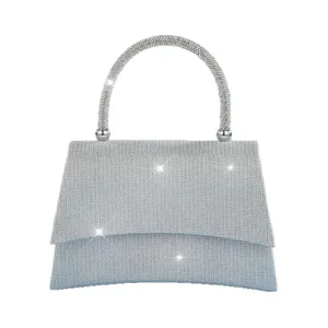 Silver sparkly evening handbag with rhinestone handle for party wedding gown dress accessories
