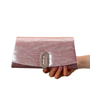 Elegant pink rhinestone evening clutch bag for women luxury sparkling party handbag main view