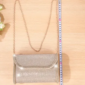 Elegant rhinestone evening clutch bag with chain strap, sparkly crystal party crossbody bag for women.