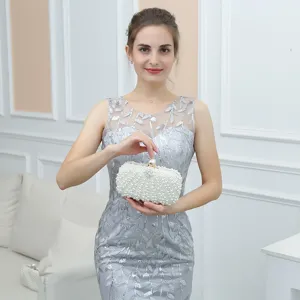 Elegant pearl evening clutch bag for women, beaded bridal wedding party hand bag purse.
