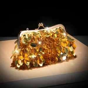 Borsa a pochette con paillettes dorate da donna per festa serale matrimonio prom elegante