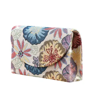Vintage floral evening clutch bag for women, elegant fabric crossbody bag for party and banquet.