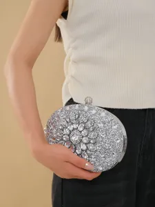 Elegant silver rhinestone clutch bag for women party evening dress sparkling crystal purse