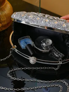Sparkling rhinestone evening clutch bag with chain strap, luxury party prom handbag for women detail