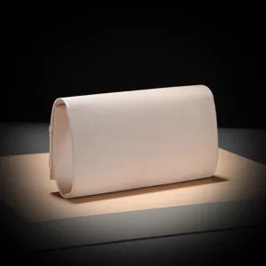 Elegant satin clutch bag detail view, chic evening party handbag in champagne pink.