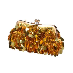 Elegante borsa da sera con paillettes dorate pochette da donna festa di nozze borsa alla moda.