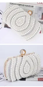 Elegant pearl evening clutch bag with sparkling rhinestones, perfect for formal events.