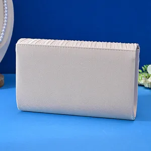 Pleated satin evening clutch detail, elegant champagne clutch purse for women banquet