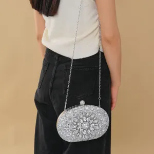 Gorgeous rhinestone evening clutch bag with chain strap for party dress and wedding use.
