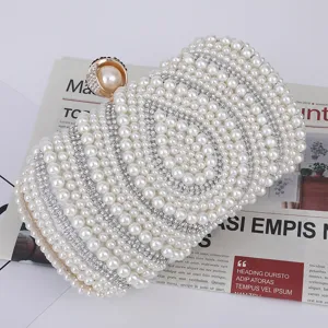 Elegant pearl and rhinestone evening clutch bag for women wedding party banquet handbag.