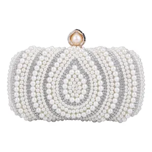 Elegant pearl evening clutch bag featuring sparkling rhinestones for women party events