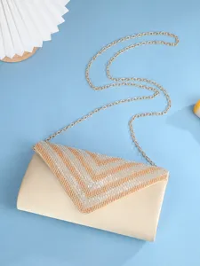Women's Beaded Embroidered Evening Bag Elegant Sequins Envelope Clutch Purse With Chain Strap Wedding Party Handbag