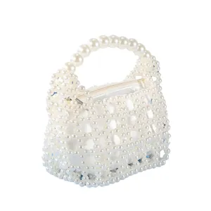 Elegante borsa a mano con perle fatta a mano in stile francese, chic pochette da sera.