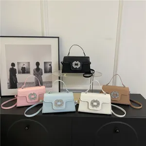 Moda Strass Bolso Cuadrado de Cuero PU Bolso de Mujer Elegante Estilo Diseñador Bolso Bandolera Bolso Diario