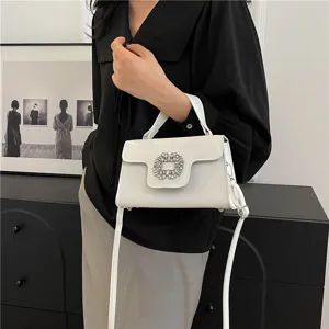 Bolso de mano blanco elegante con hebilla de cristal brillante, bolso cruzado elegante.