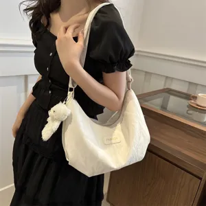 Bolso de hombro suave y moderno para mujer, diseño de color liso de gran capacidad con osito.