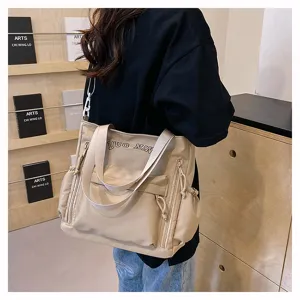 Μεγάλη τσάντα tote από νάιλον με πολλές τσέπες, casual τσάντα ώμου για καθημερινή χρήση.