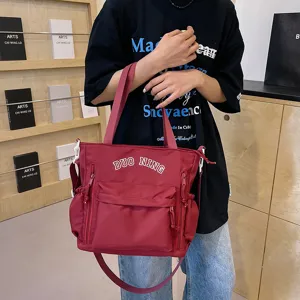 Μεγάλη νάιλον τσάντα shopper ώμου για γυναίκες φοιτητές κόκκινο καθημερινό στυλ