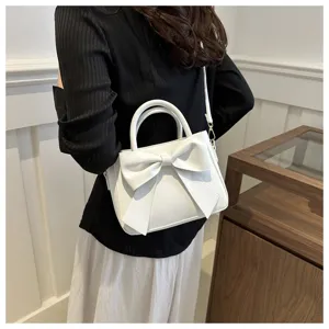 Elegant white bow detail shoulder bag, stylish casual handbag for women, versatile daily purse.