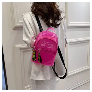 Mini mochila de gelatina rosa transparente para mujer, bolso escolar de verano casual