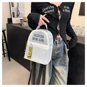 Mochila mini transparente de PVC para mujer, bolso jelly casual con bolsillo de cremallera.