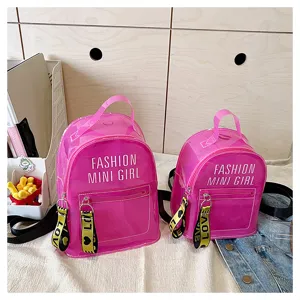 Conjunto de mini mochila transparente rosa gelatina moda bolsos escolares de PVC impermeables