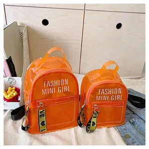 Conjunto de mini mochilas transparentes de PVC de verano, bolsos de gelatina de moda naranja.