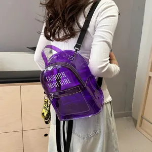 Mochila de gelatina morada transparente mujer moda mochila casual diaria de PVC