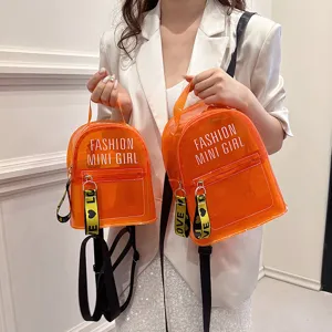 Mochila transparente de gelatina elegante con letras bolso casual bolso de hombro de PVC para mujer