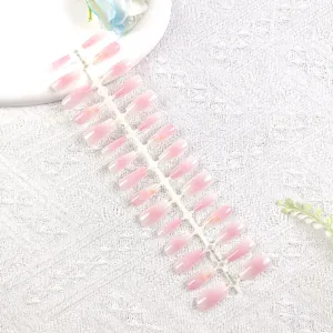 Set de unas postizas rosa degradado ojo de gato, manicura reutilizable para mujeres elegantes.