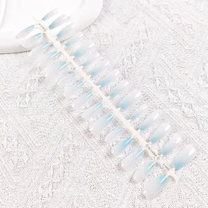 Uñas postizas adhesivas degradado azul conjunto de puntas de uñas cuadradas largas con soporte